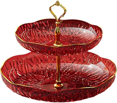 Fruit Plate Tray Cupcake Stand Snack Display Tray Dessert Cake Stand Serving Platters for Party Entertaining Holiday Candy, Red, 2 Tier
