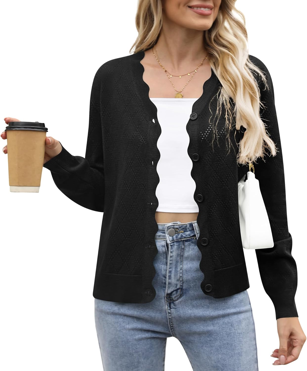 LILBETTER Women’s Button Down Cardigan Long Sleeve Casual V-Neck Soft Knit Lightweight Cardigans Sweater