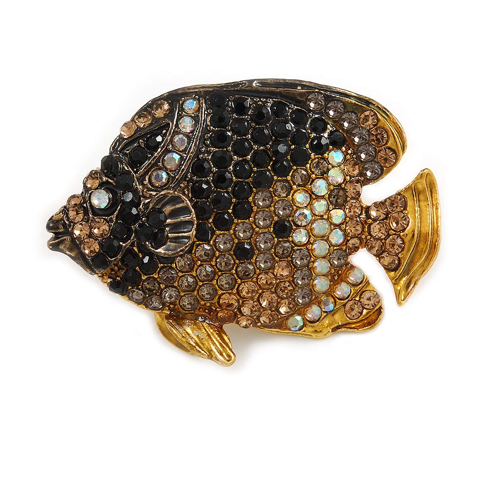 Broche Rétro Poisson Ajouré émaillé Multicolore - Œil En Cristal, Métal Couleur Or, Référence 5147, Occasion