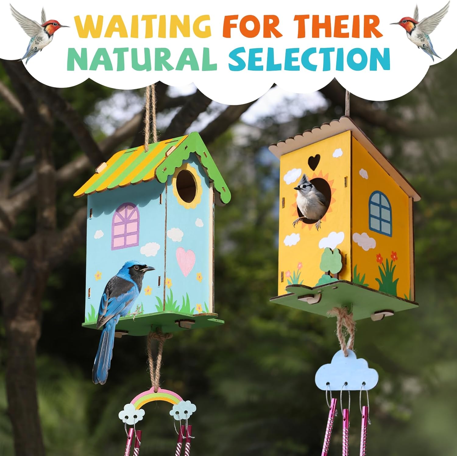 JMMICO 3 Pack Bird Houses Kits for Kids, Wooden Painting Arts and Crafts for Kids Ages 8-12, Build & Paint Your Own Bird Houses and Wind Chime Kits, Toddlers Easter Gifts for Girls Boys