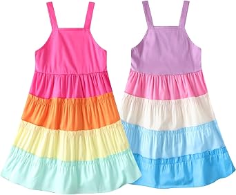 Girls Summer Cotton Dress Toddler Ruffle Sleeve Sundress 3-8 Years | 2 Pieces Tiered Twirly Sleeveless Dress