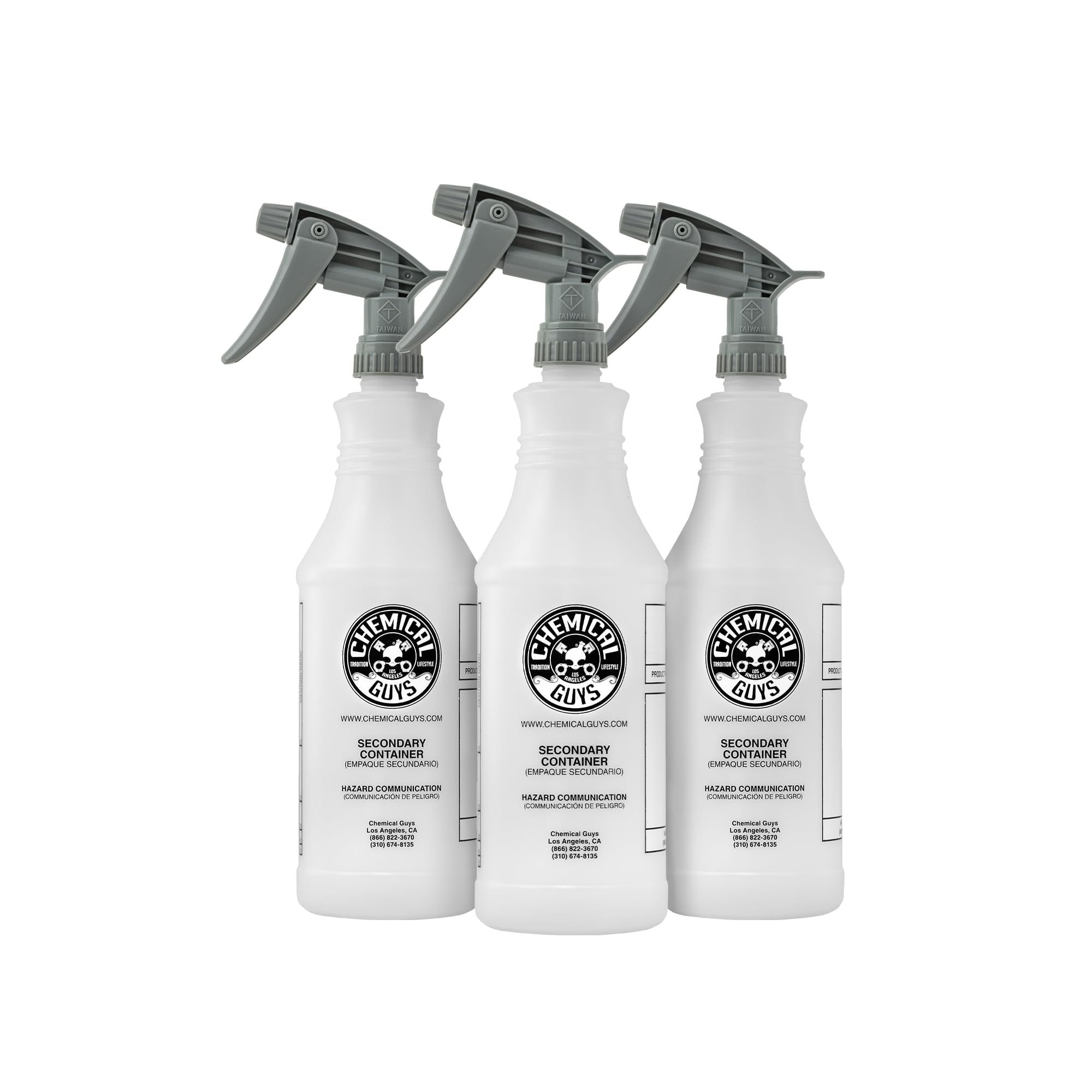 Chemical Guys Professional Chemical Resistant Heavy Duty Spray Bottle and Trigger Sprayer Set, Refillable 32 oz Bottles for Detailing, Cleaning, Garage Use, 3 Pack