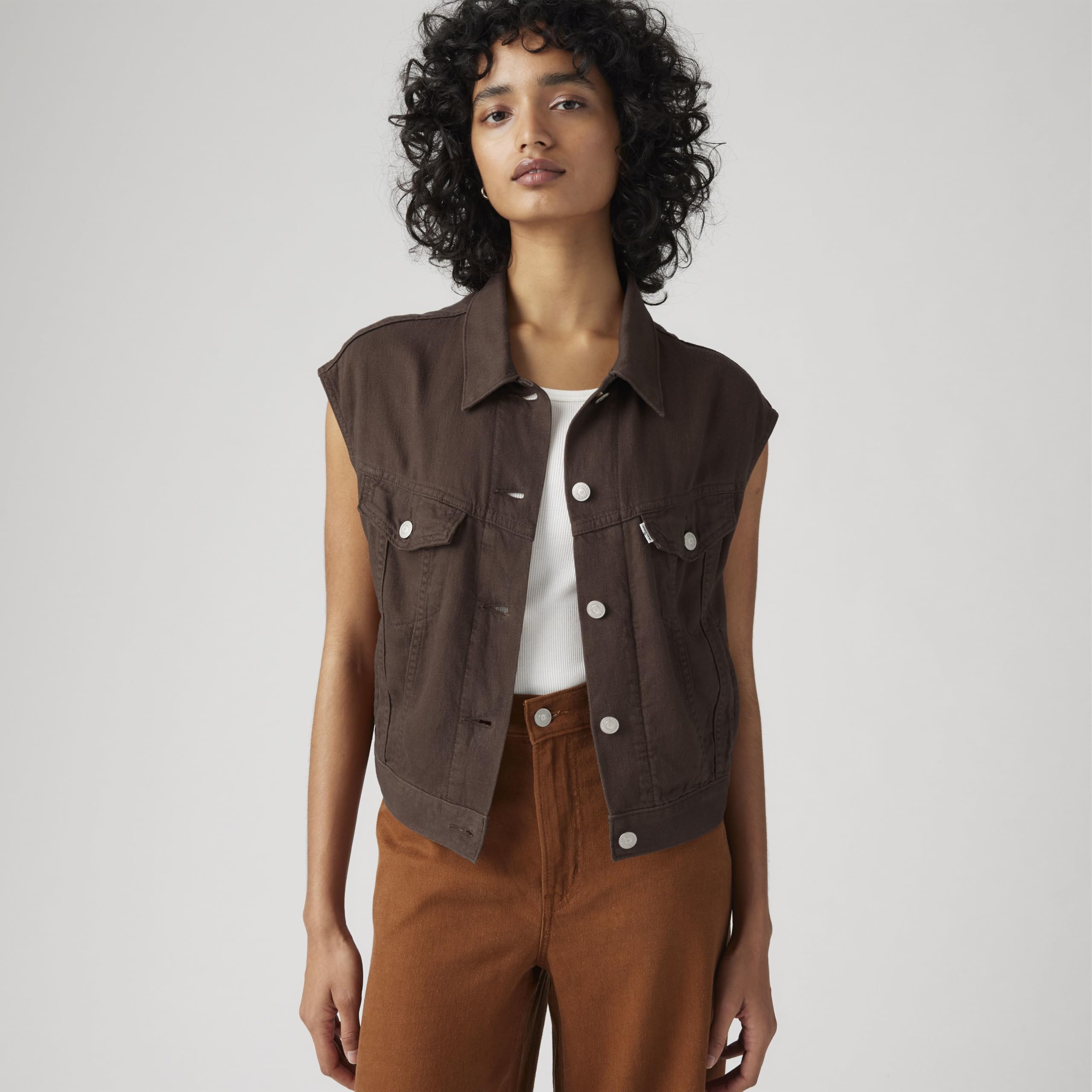 Levi's Donna Gilet in Jeans Shrunken 90s con Taschini sul Petto, Senza Maniche