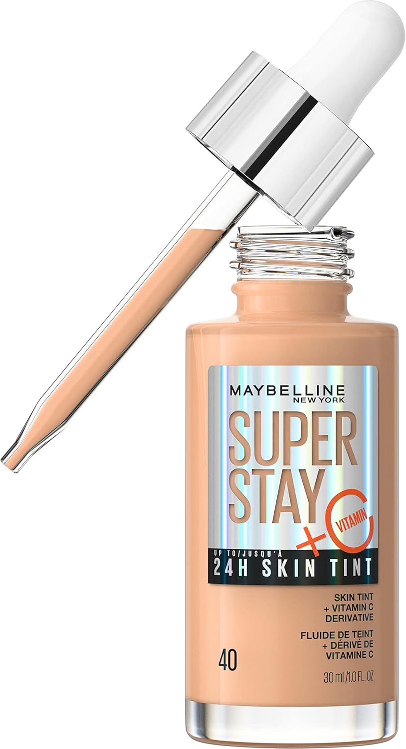 Maybelline New York, Fondotinta in Siero, Per Una Pelle Luminosa, Effetto Naturale, 24h di Tenuta, Con Vitamina C, Superstay Skin Tint, Tonalità 40, 30 ml