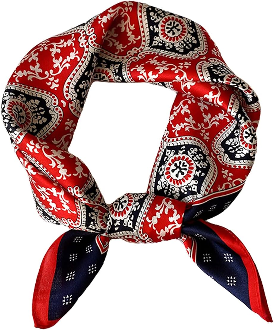 100% Real Mulberry Silk Women Small Square Neck Scarfs 21" Lightweight Headscarf Printed Neckerchief Gift Packed