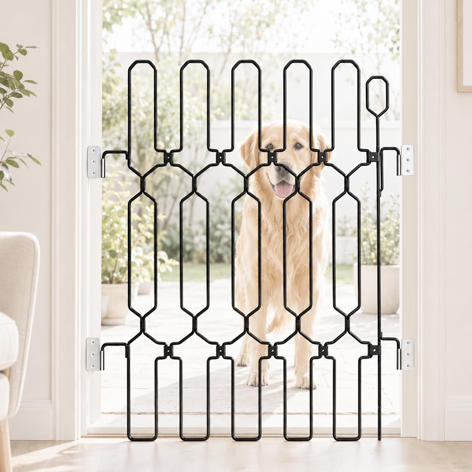 Dog Gate 66 x 78 cm, Foldable Metal Pet Stair Gate for Doorways