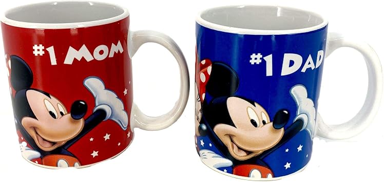 Disney Mickey Gang MOM DAD 2 pack Coffee Mug Set New Parents Gift Set 11 Ounce
