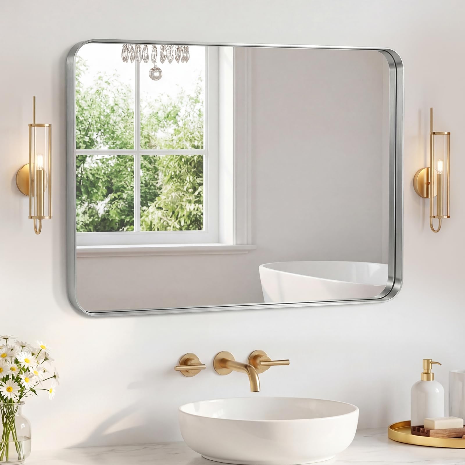 Sweetcrispy Bathroom Mirror 40x32 Inch, Vanity Mirror for Wall