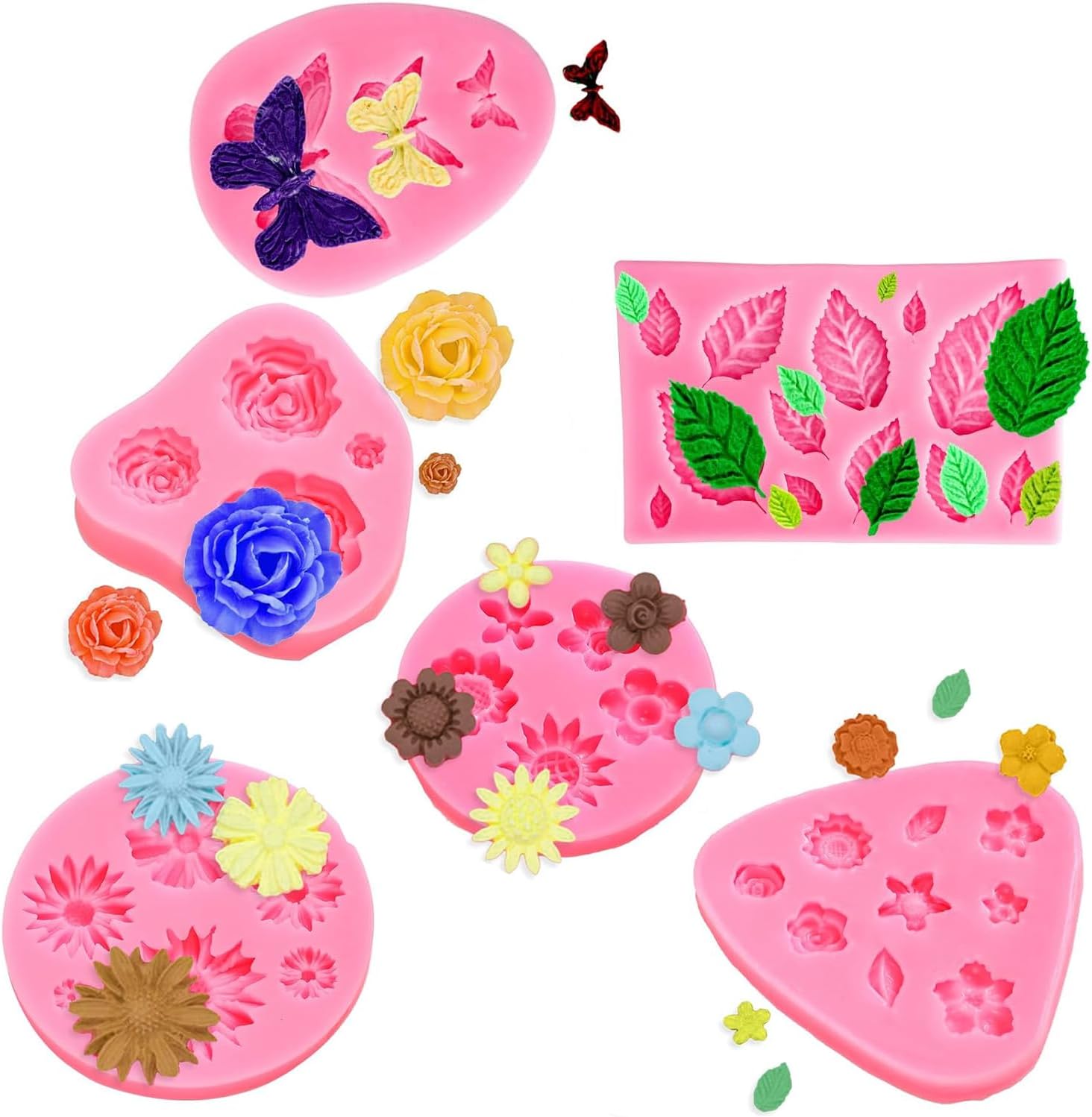 YXHZVON Pack of 6 3D Flower Silicone Soap Moulds Mini Roses Small Daisy Silicone Mould Flower Mould Cake Decoration for Candles Handmade Soaps Pink