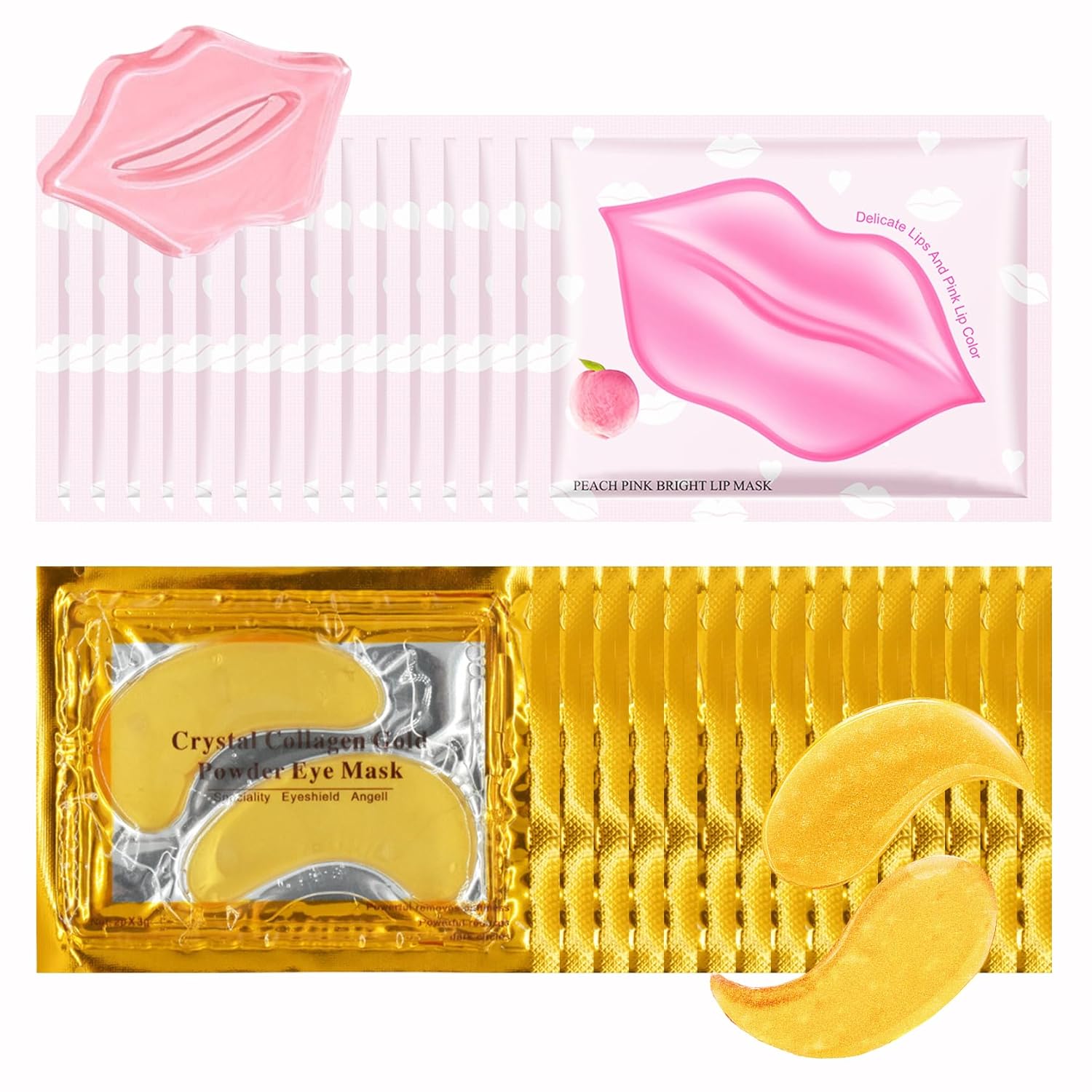 30 Pairs Lip & Eye Mask Set – Hydrating Golden Collagen Eye Patches for Dark Circles & Fine Lines, Moisturizing Peach Lip Spa Treatment | Anti-Aging Skincare Combo for Women 30 Pairs Lip & Eye Mask Set – Hydrating Golden Collagen Eye Patches for Dark Circles & Fine Lines, Moisturizing Peach Lip Spa Treatment | Anti-Aging Skincare Combo for Women
