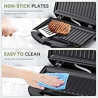 Vista 2 de OSTBA Sandwichera y prensa Panini, máquina de queso a la parrilla de 2 rebanadas con placas antiadherentes, luces indicadoras, mango de tacto frío