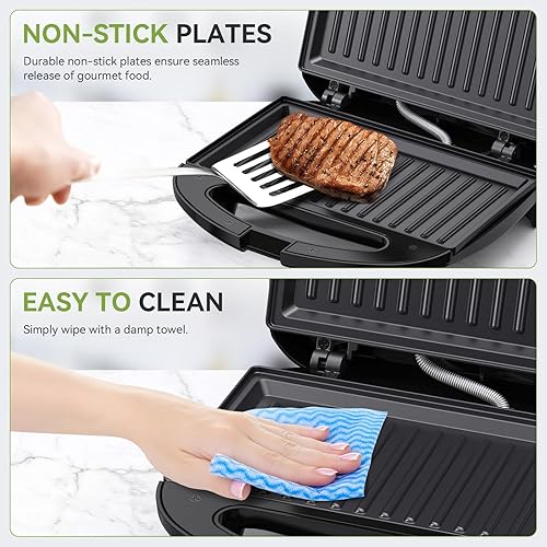 Miniatura 2 de OSTBA Sandwichera, máquina de queso a la parrilla de 2 rebanadas con placas antiadherentes, luces indicadoras, mango de tacto frío, fácil de limpiar