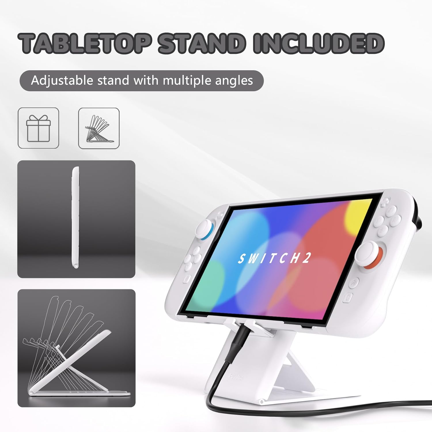 PlayVital Hard Case for Nintendo Switch 2 with Extra Stand & Thumb Grip Caps | Split Design, Dockable Protective Full-Body Shell Cover for Nintendo Switch 2 | Solid Color Series, White - Image 6