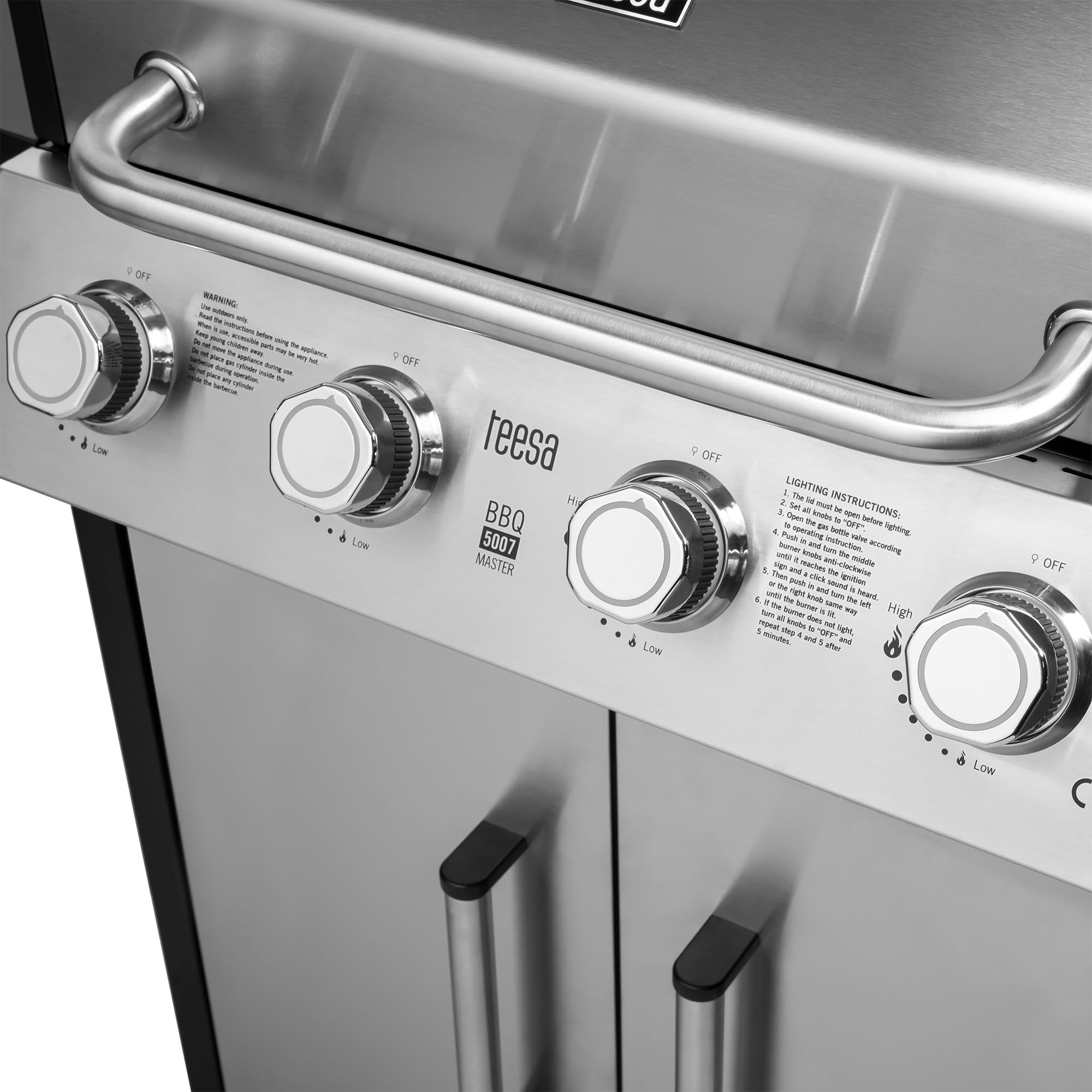 Teesa Grill Gazowy Ogrodowy BBQ 5007 MASTER 5 Palników Szafka na Butlę 15kW Termometr Taca na Tłuszcz