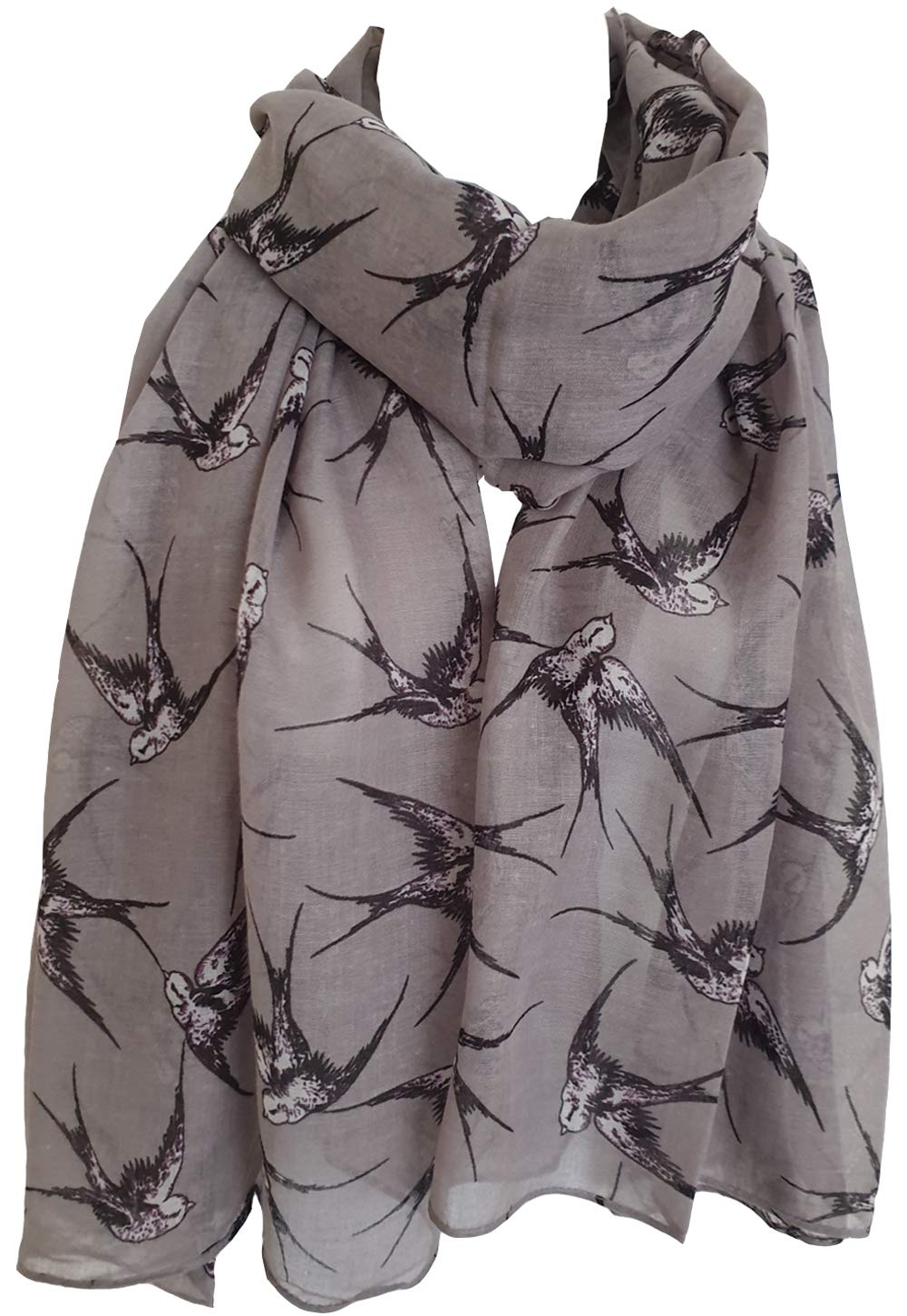 Glamlondon Women's Zua-Grey Bird Print Scarf Lightweight Fashion Oversize Wrap (Zua-Grey)