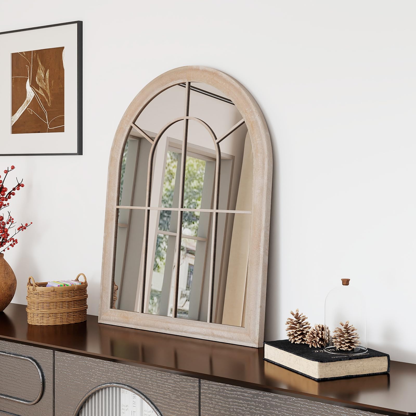 LIFEZEAL - Specchio Decorativo Ad Arco A Parete, Specchio Con Cornice In Metallo Rustico E Vetro Ad Alta Definizione, Decorazione Con Motivi A Reticolo Per Soggiorno, Camera Da Letto, Ingresso (69 x