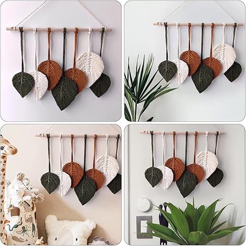 Miniatura 2 de Toddmomy Hojas de macramé para colgar en la pared, borlas de hojas tejidas estilo bohemio, decoración de pared, adornos de algodón, tapiz bohemio