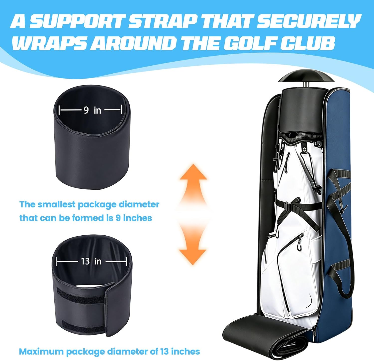 Golf Travel Bag Support Pole, 33"-60" Golf Travel Bag Support Rod Telescopic Adjustable Airlines Stiff Arm Club Protector Stainless Steel Pole
