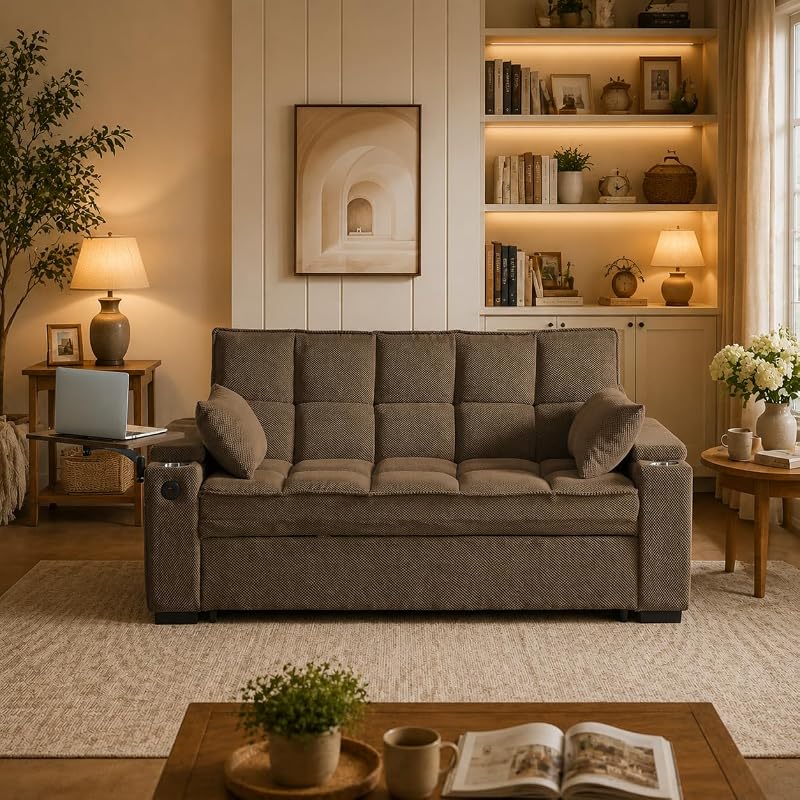 Tufted Chenille Convertible Sleeper Sofa Pull Out Couch Bed Queen Size image 3