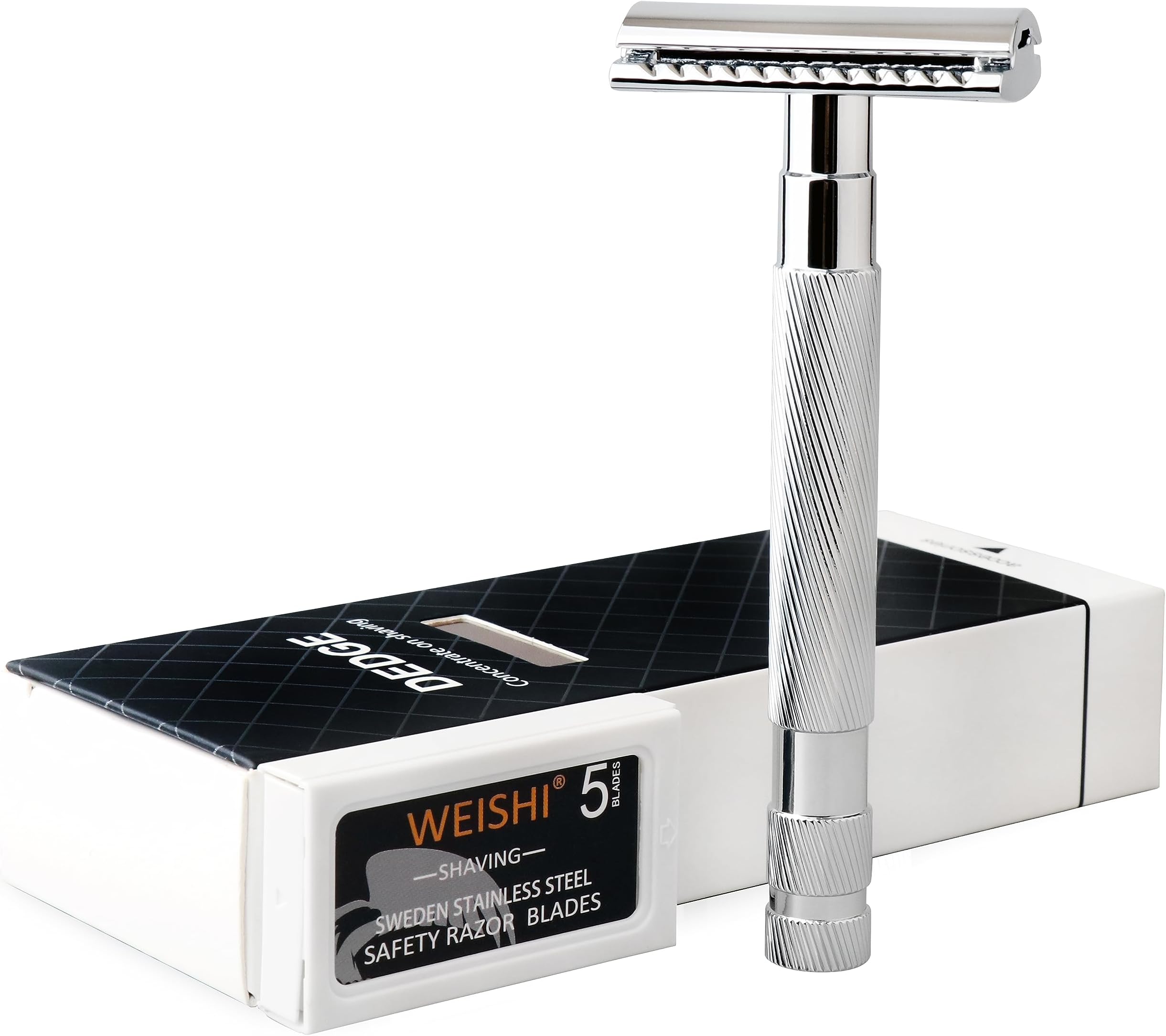 DEDGE Classic Double Edge Safety Razor Single Blade Razor For Men, Reusable Razor, with 5 Premium Razor Blades -Chrome