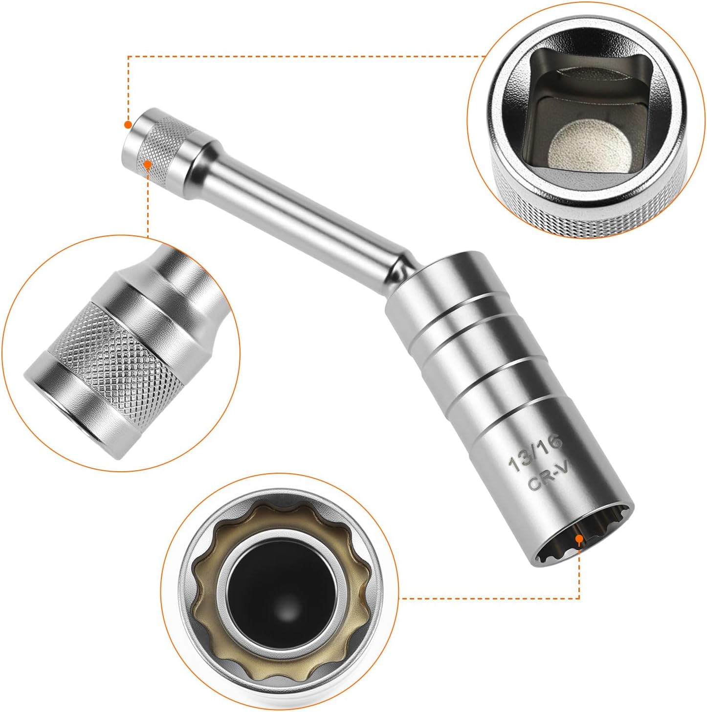 QWORK Magnetic Swivel Spark Plug Socket Set - 3/8-Inch Drive Size with12 Point, Includes 9/16-inch, 5/8-inch, 13/16-inch, 14 MM Thin Wall Sockets