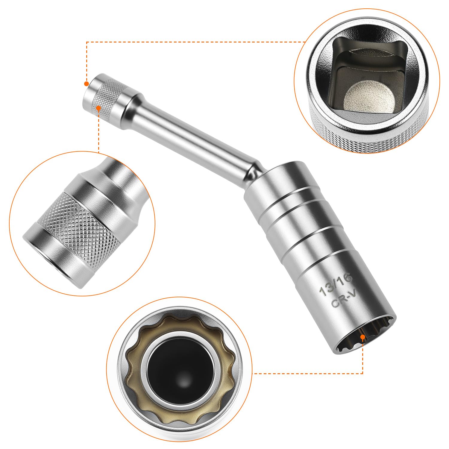QWORK Magnetic Swivel Spark Plug Socket Set - 3/8-Inch Drive Size with12 Point, Includes 9/16-inch, 5/8-inch, 13/16-inch, 14 MM Thin Wall Sockets