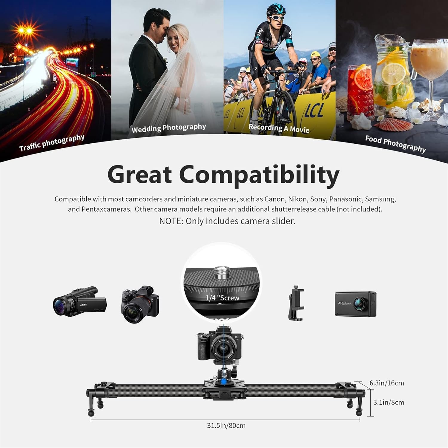 Time Lapse Camera Outdoor Motorized Camera Slider Carbon Fiber Dolly Rail Camera Slider with Remote Controller Time-Lapse Photography Tracking (Color : 80 cm) (100 CM)