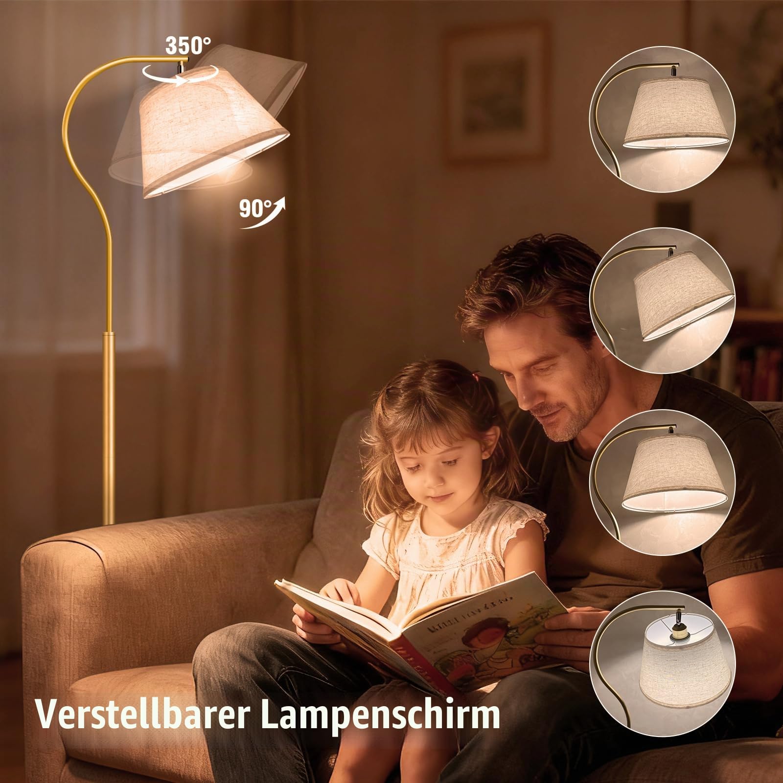 BBHome Stehlampe Wohnzimmer, Bogenlampe mit Lampenschirm & Fußschalter, Modern Standleuchte LED, 170cm E27 Stehleuchte für Wohnzimmer, Schlafzimmer, Büro (Gold)