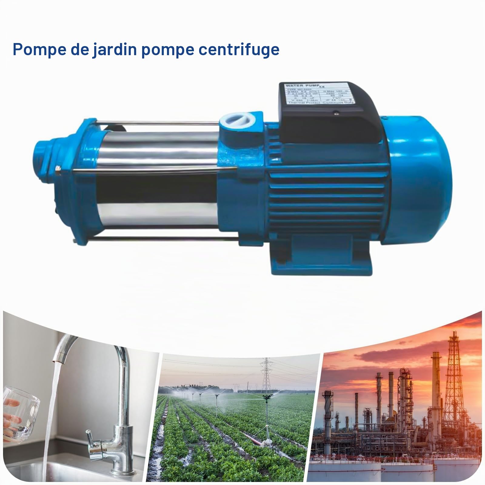 Pompe centrifuge puissante 2500 W, pompe d'arrosage pour jardin, pompe à jet avec pressostat, pompe pression, 4000 l/h, 110 m, acier inoxydable