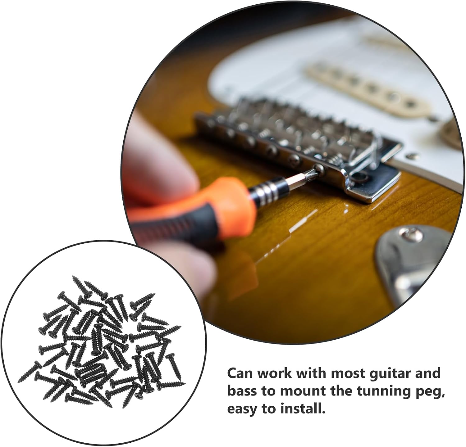 Healifty Guitar Tuner Screws Set 50Pcs 0.43In Replacement Mounting Screws for Electric Acoustic Bass Guitar Tuning Pegs Hardware Accessories