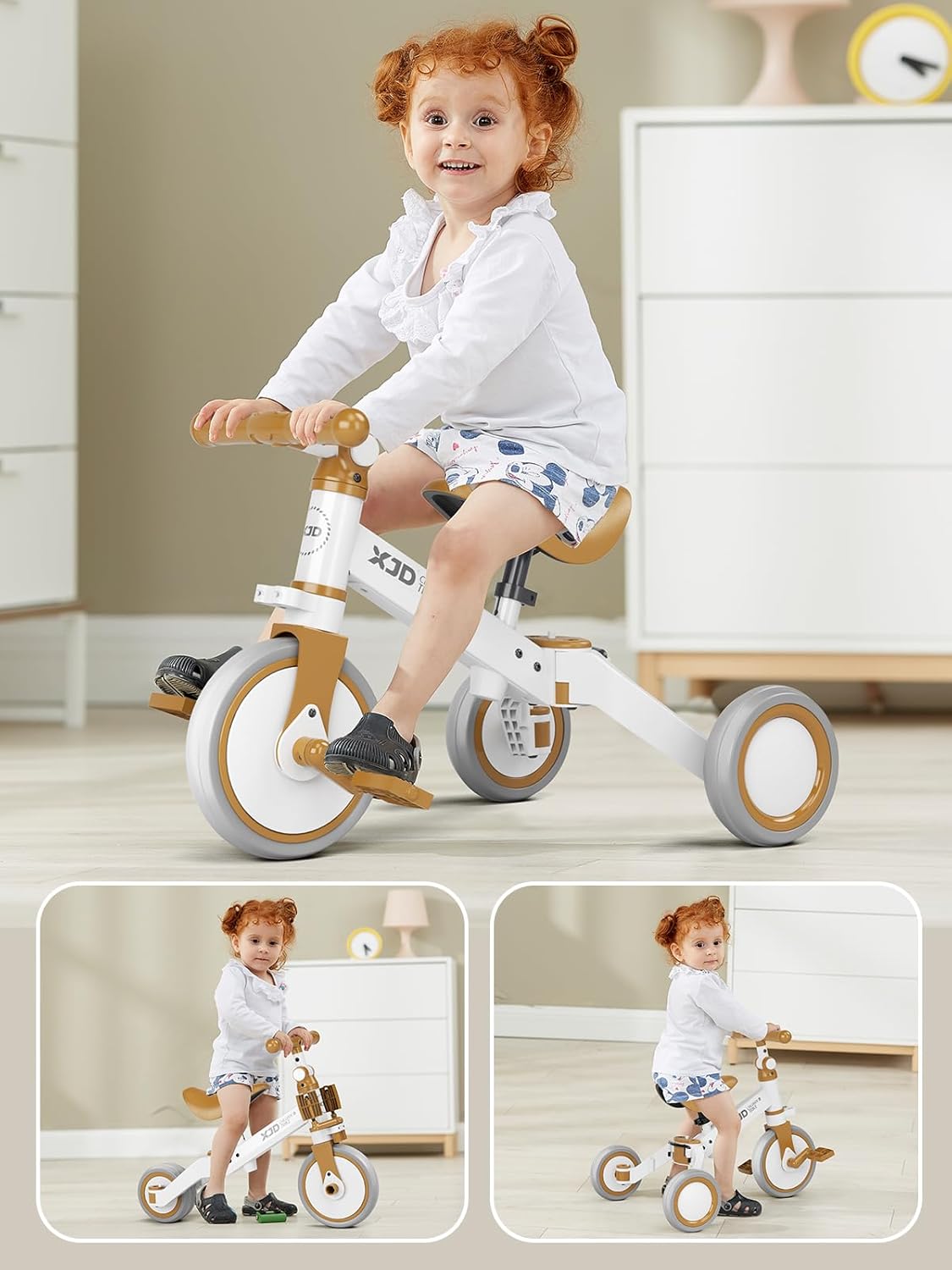 XJD 5 in 1 Toddler Bike, Tricycle for Toddlers 1-3 with Adjustable Seat Height, Removable Pedals, Ideal Balance Bike Birthday Gifts and Toys for Boys and Girls