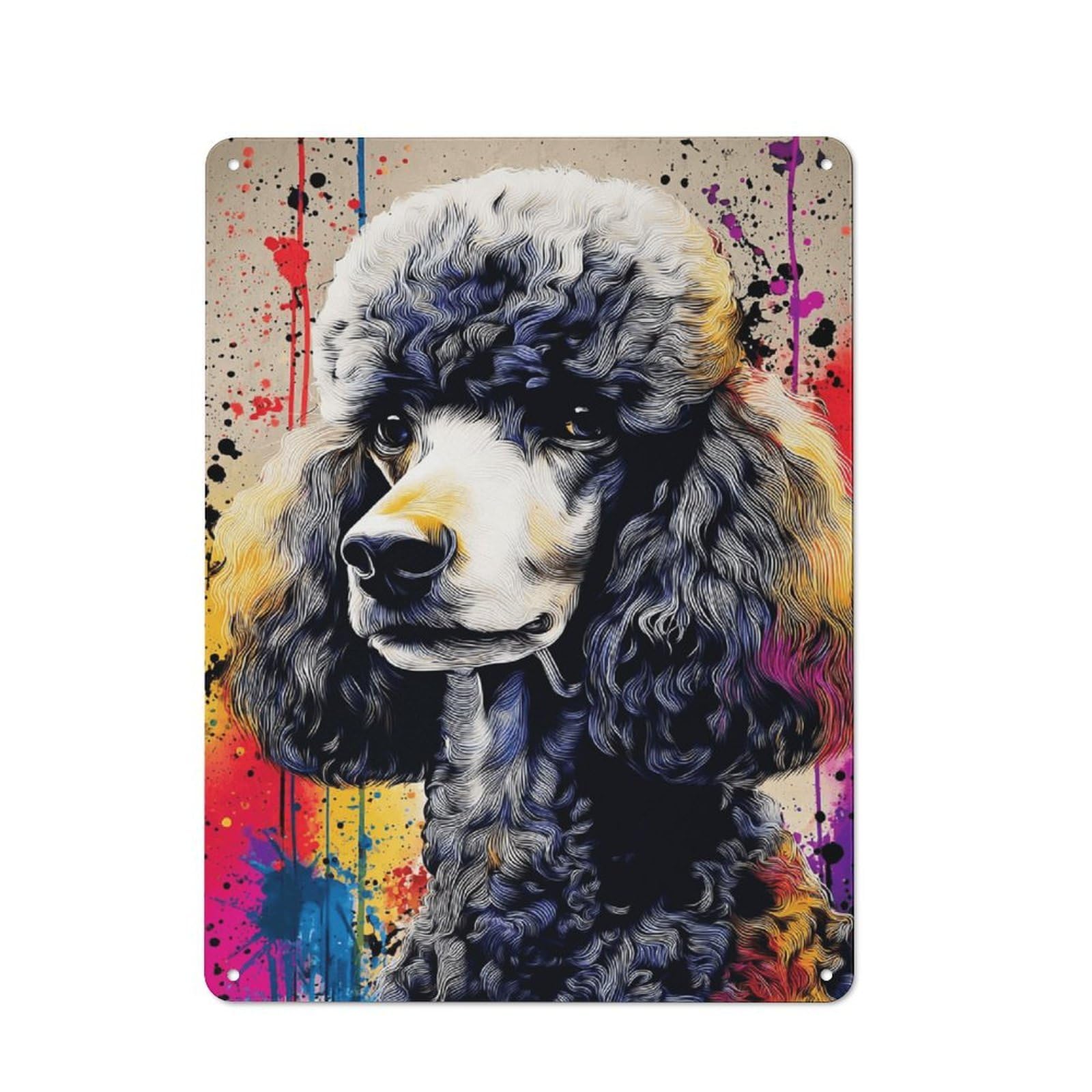 Junmoney Colorful Poodle Portrait Artwork -7 Vintage Tin Sign 40X30cm With For Home Office Or Studio, For Home Office Decor Fans