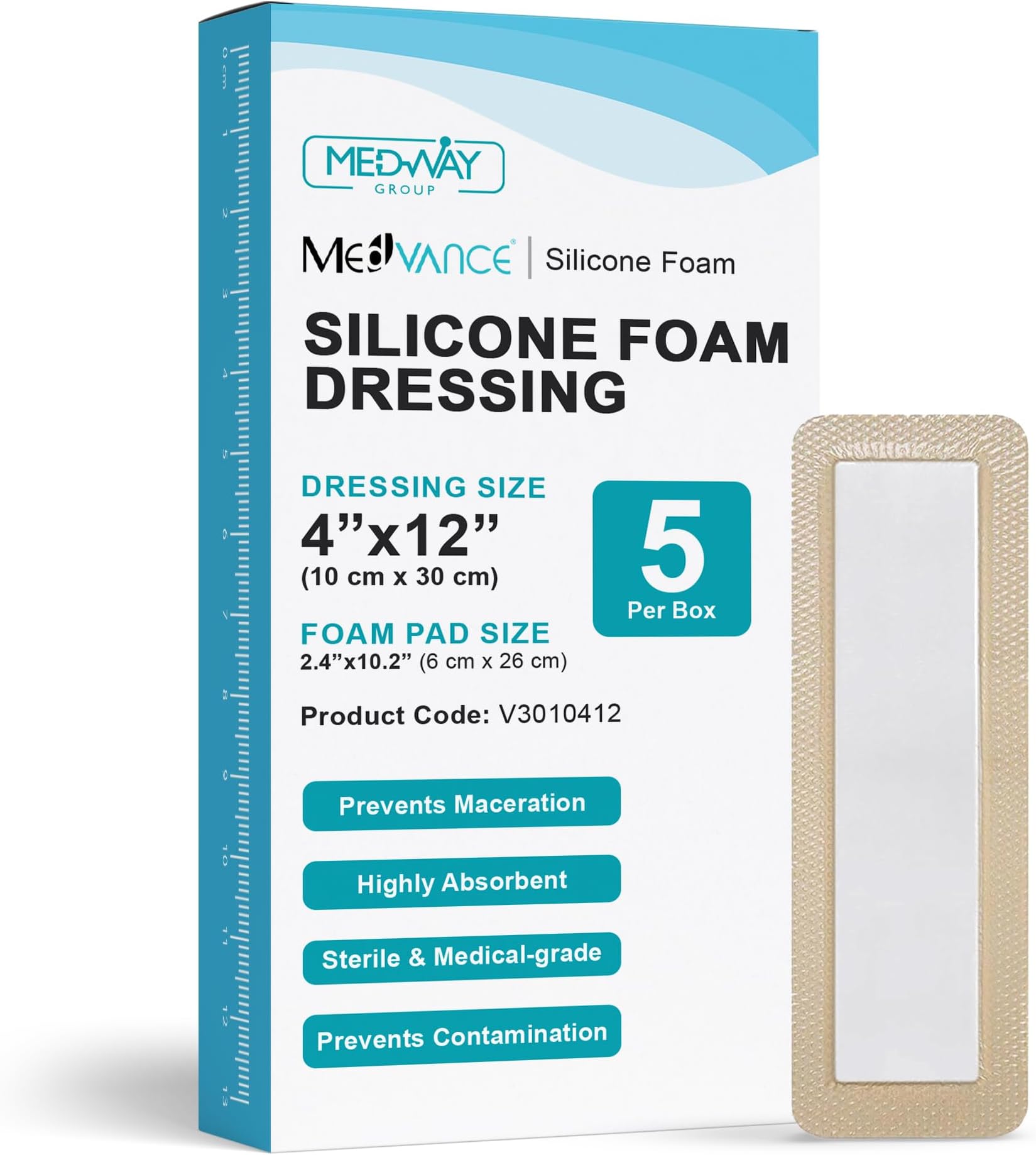 10 Pack 4"x 12" Silicone Foam Dressing Bordered Dressing, Waterproof Silicone Bandages for Wounds Care, Bed Sore Patches, Super Absorbent Wound Dressing, Self Adhesive Pressure Sore Pads
