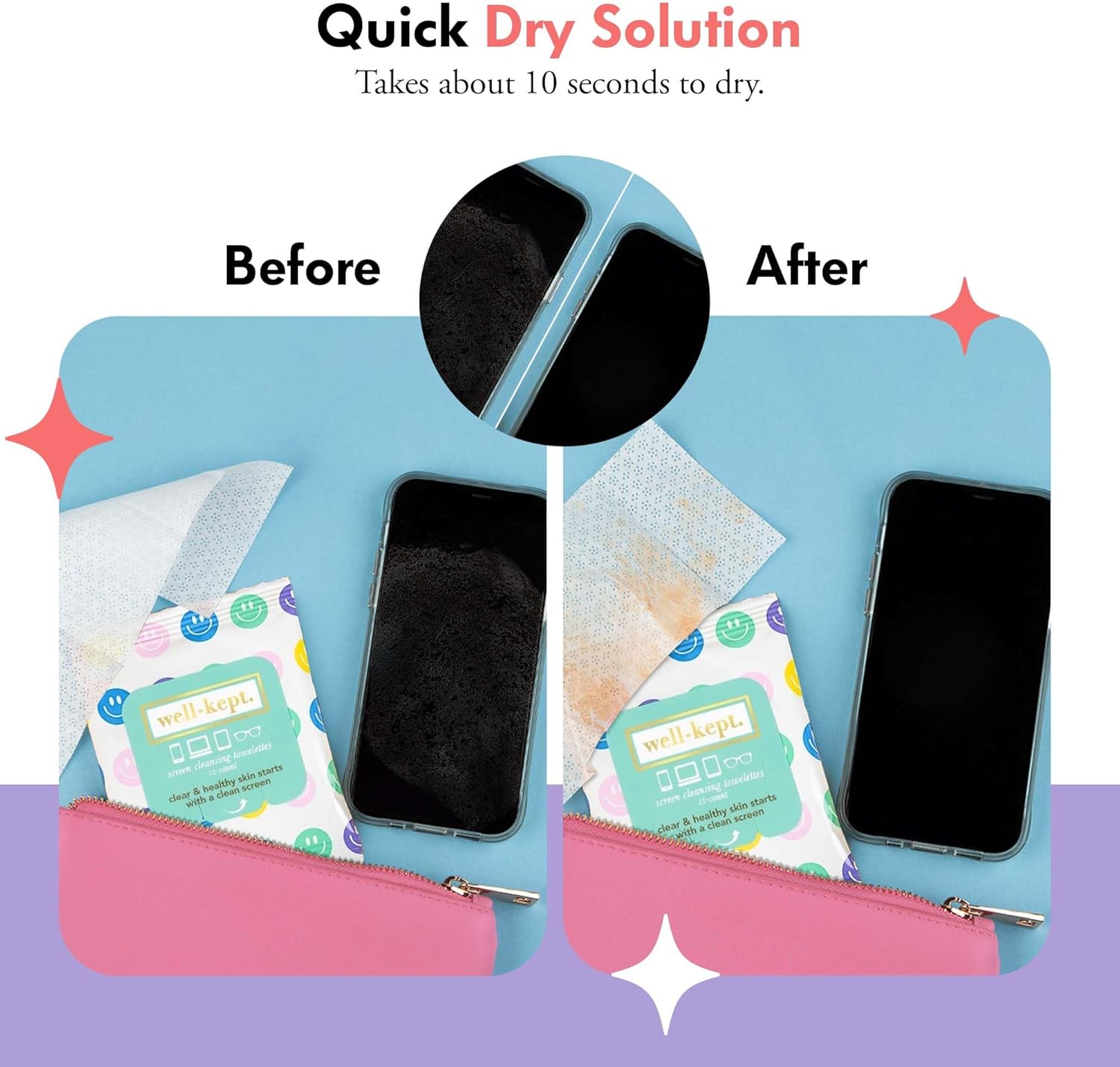Well-Kept Tech & Lens Wipes - Eyeglass, Screen & Phone Cleaning, Multi-Surface, Lint-Free, Pre Moistened, Streak-Free & Non Scratching - All Smiles, 6 Pack (90 Count)