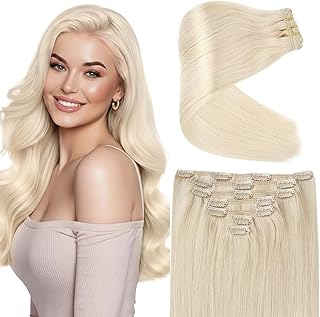 Sunny 24inch Clip in Hair Extensions Platinum Blonde Invisible Clip in Long Hair Extensions Blonde Striahgt Remy Hair Clip...