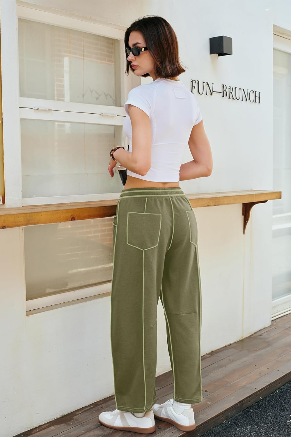 Nirovien Womens Barrel Sweatpants High Waisted Wide Leg Sweatpants Drawstring Lounge Baggy Pants Barrel Sweats - Image 4