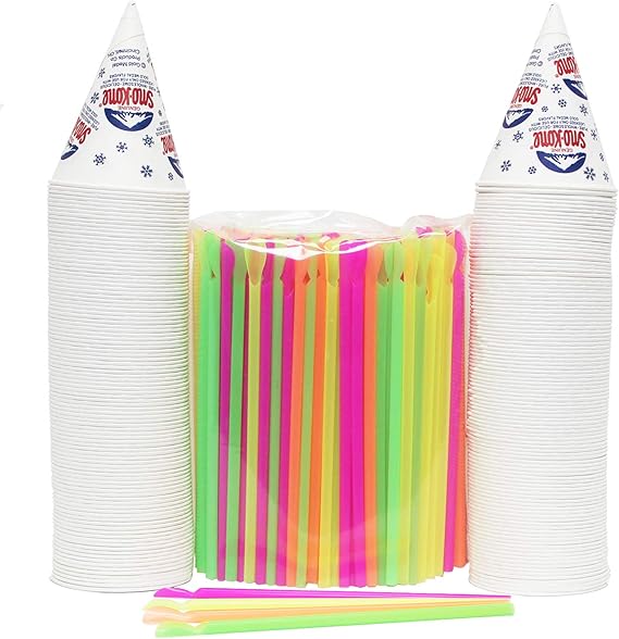 200 Snow Cone Cups 6 Oz and 200 Spoon Straws Health