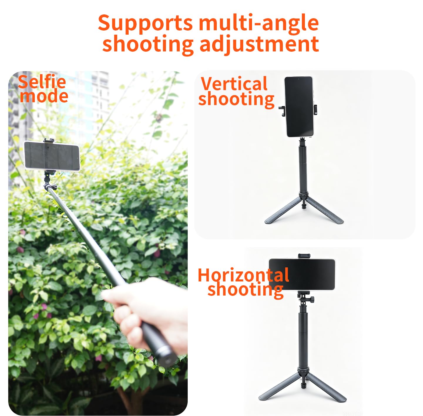 Kij do selfie, 6-częściowy uchwyt o regulowanej długości, kompatybilny z Osmo 360, X5/X4 Air/X4, Hero 13/12/11, statyw do kamer sportowych (klips do telefonu, kij do selfie)