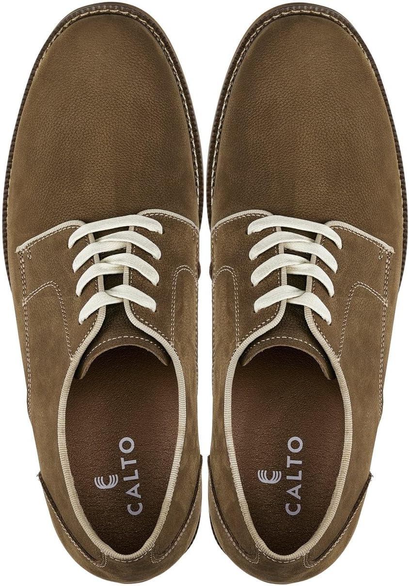 CALTO Men's Invisible Height Increasing Elevator Shoes - Khaki Brown Lace-up Premium Leather Casual Derby - 3 Inches Taller - J1312 - Size 11 D(M) US - Image 5