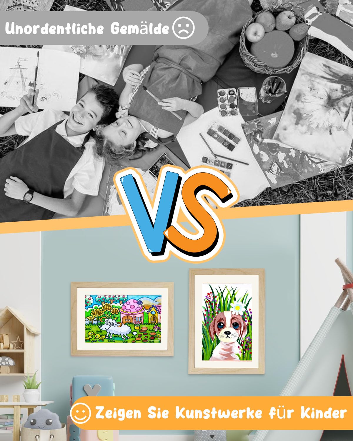 Kinder Bilderrahmen, 2 Stück A4 Befüllba Bilderrahmen für Kinder mit Frontöffnung und Halterung zum Aufhängen oder Aufstellen von Kinderzeichnungen, Kunstprojekten (Holz)