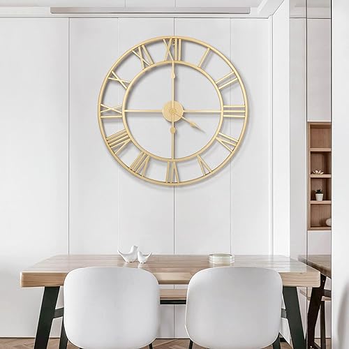 Vista 63 de Large Wall Clock, Metal Retro Roman Numeral Clock, Modern Round Wall Clocks Almost Silent, Easy to Read for Living Silver