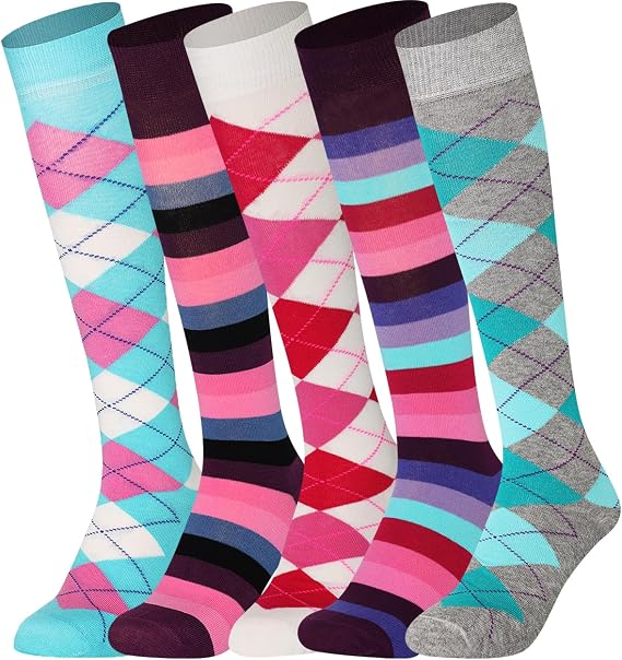 Mysocks Knee High Socks for Women and Men - Breathable Combed Cotton Seamless Toe Colorful Unisex Long Socks - Casual Golf Knee Length Socks