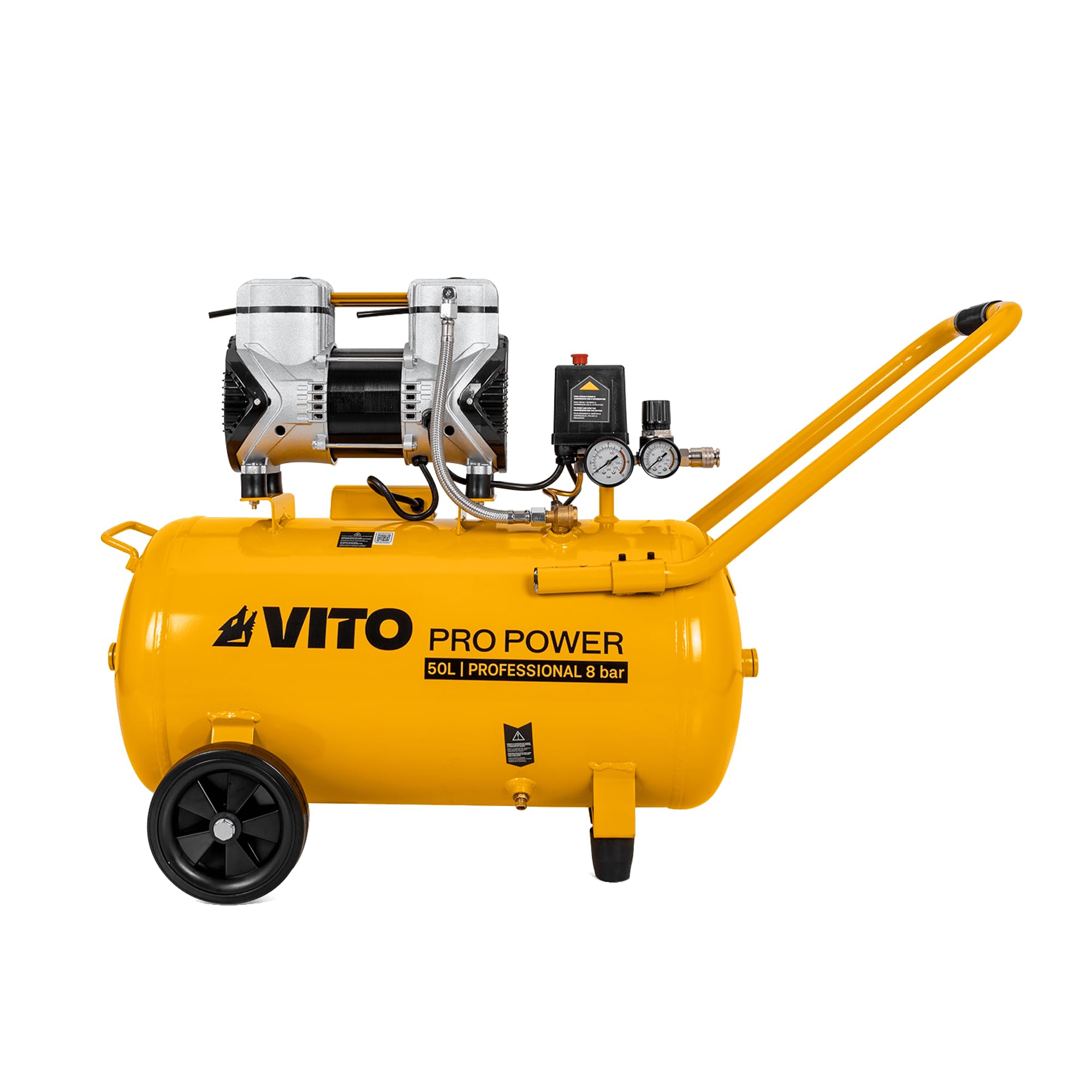 VITO – Compresor de aire silencioso 50L 8 Bar 2CV 1,5 KW 115 Psi 236 L/min (sin aceite