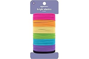 Amazon Basics Bright Assorted Colorful Elastic Hair Ties Set, 32 Count