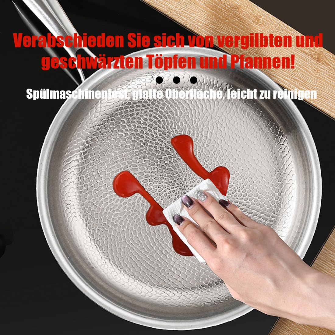 Titan Pfanne, Titanpfanne Mit Deckel und Spatel, Titanium Pfanne für Non-Stick, TitanPfanne Unbeschichtet, Kratzfest, Geeignet für Alle Herdarten (Ohne Deckel, 28cm)