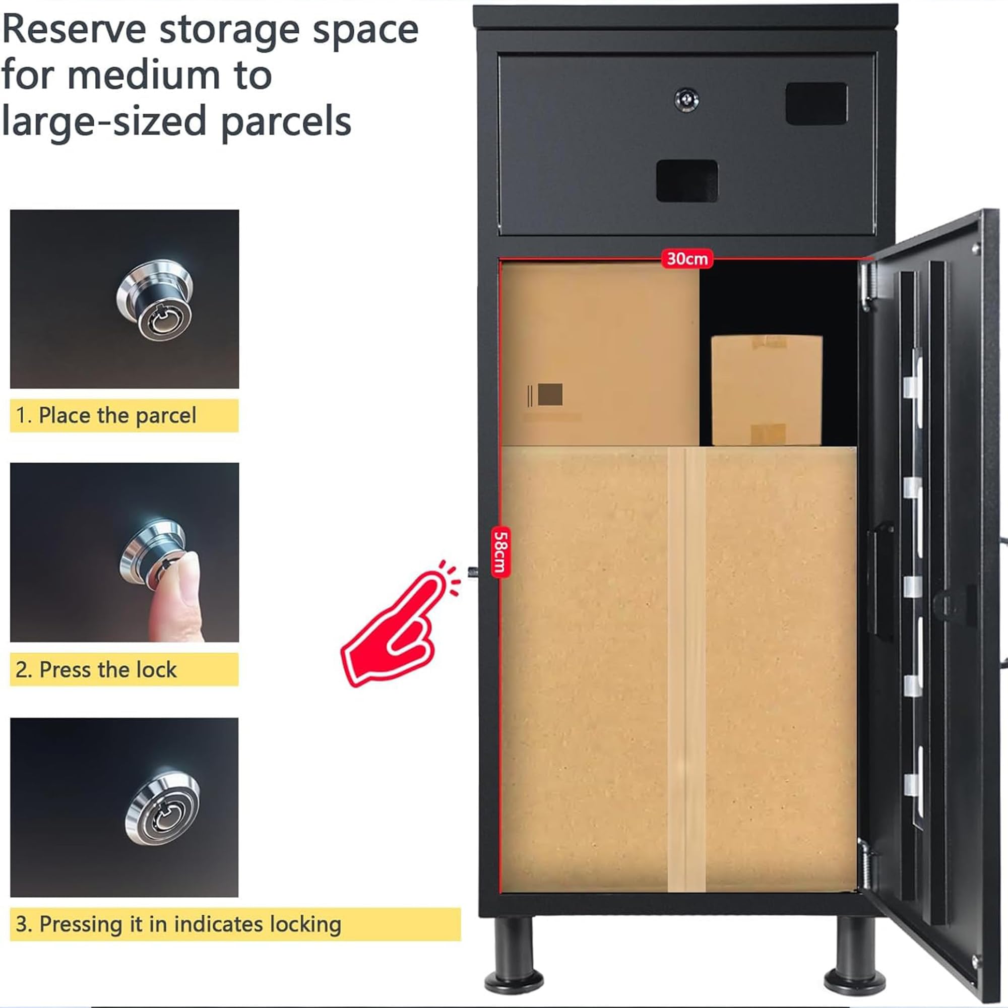 Briefkasten mit Paketfach 85x40x40cm Black/Grey Anti-Theft Protection 2 Keys