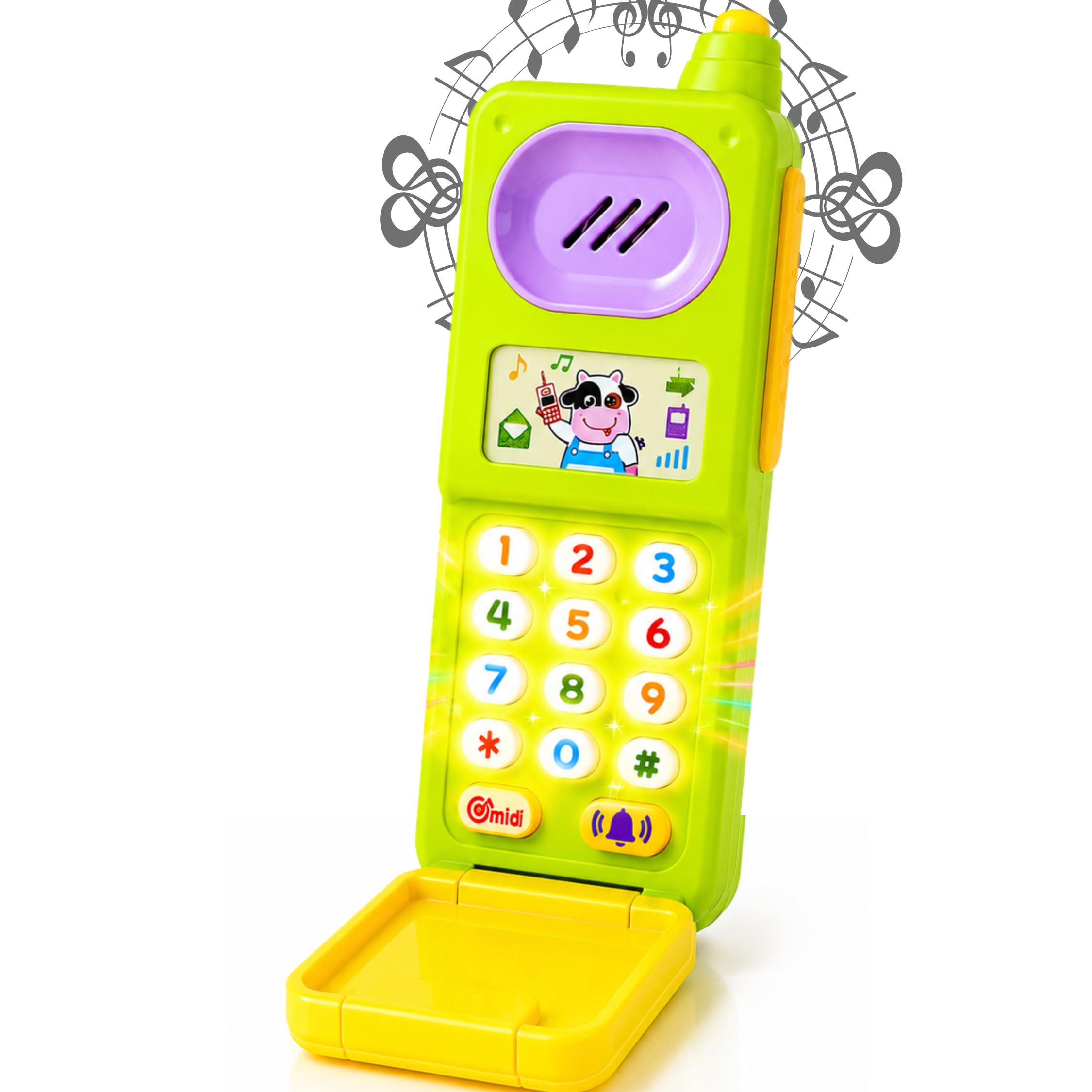 TOYCO® Musical Kids Phone Toy with Lights & Sounds | Educational Mobile Phone Toys for Babies & Toddlers | Number Learning, Animal Sounds & Pretend Play | Safe ABS | (Any Color) (Retro Flip Phone)-image-9