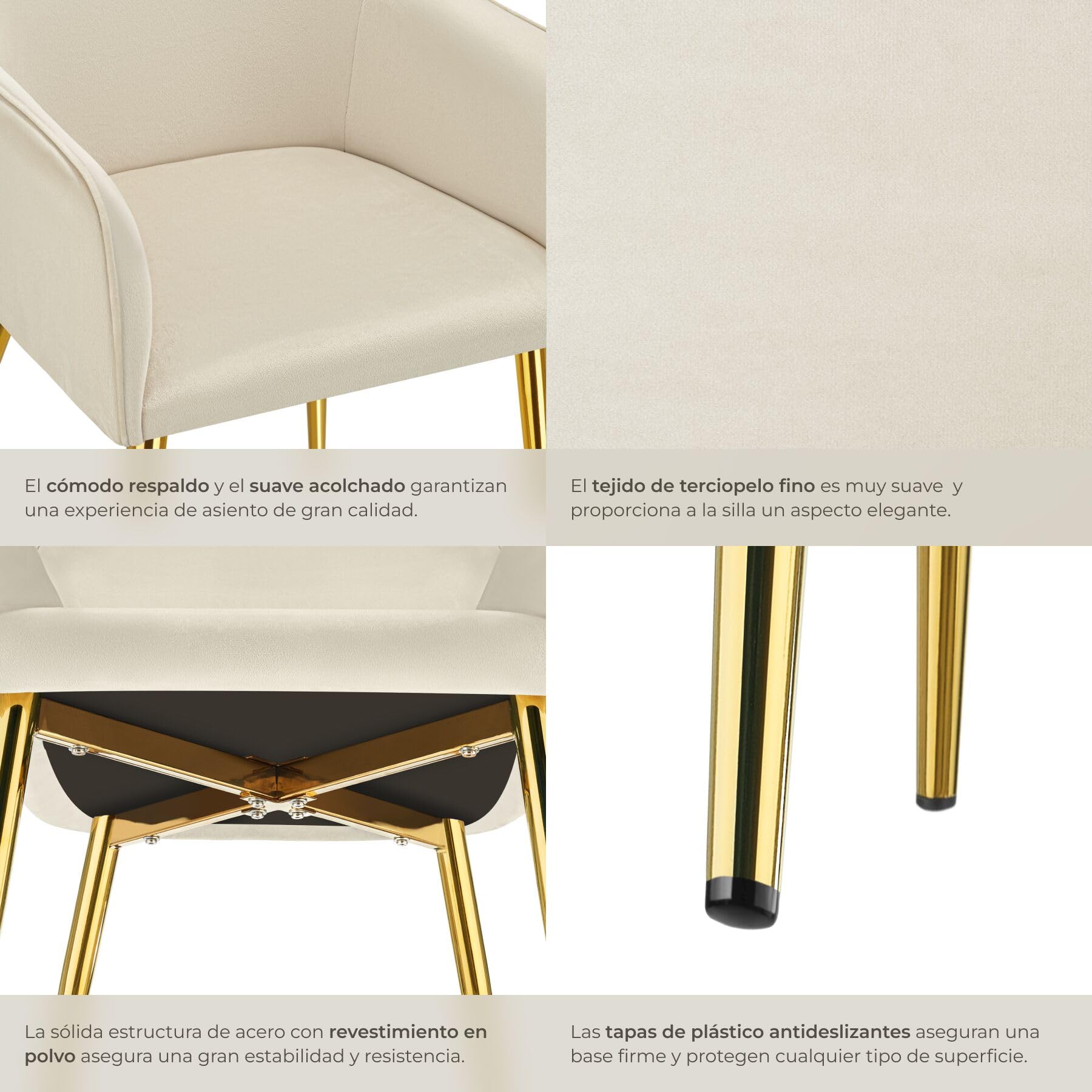 tectake® Silla Tapizada en Terciopelo y con Acolchado de Alta Densidad, Respaldo y Reposabrazos Ergonómicos, Cap. Carga 120 Kg, Estilo Escandinavo, Ideal para Salón y Comedor - 2 Sillas Gris