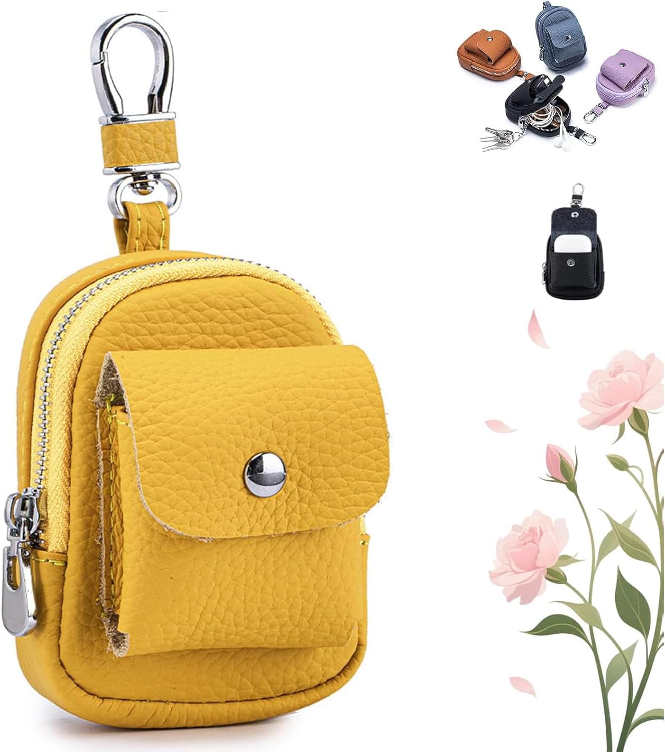 Leather Mini Backpack Keychain,Compact Organizer with Carabiner Clip,Multifunctional PU Mini Purse with Carabiner Clip