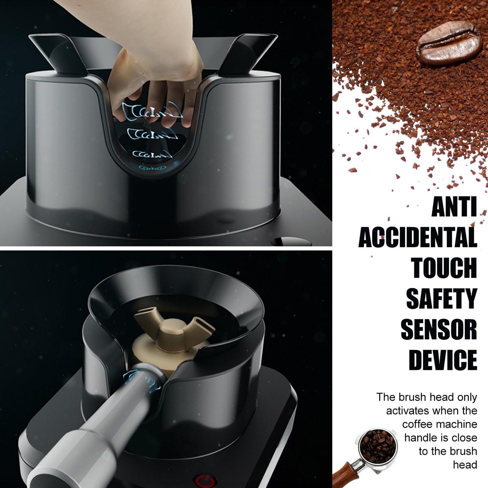 Cepillo De Limpieza De Portafiltro De Café De 58 Mm, Limpiador De Portafiltro De Café Comercial con Sensor De Seguridad Anti-Falso Tacto Y 3 Cabezales De Cepillo,C